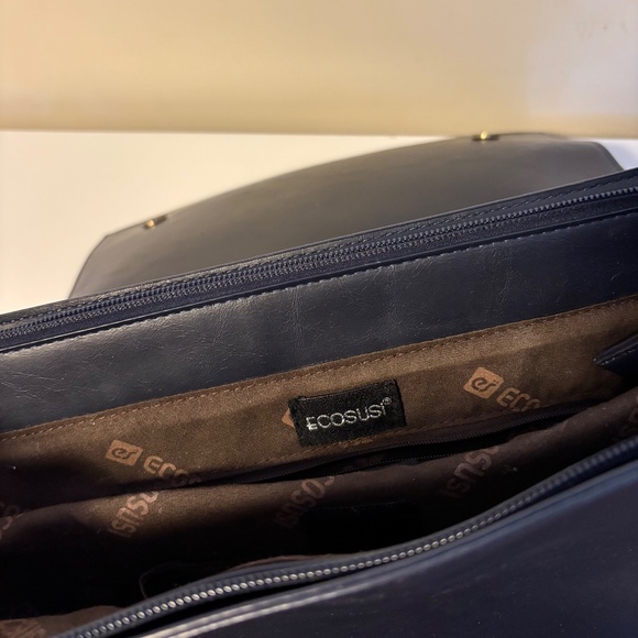 Ecosusi Faux Leather Messenger Briefcase Satchel Book Bag Navy Blue Large Size - Picture 4 of 5